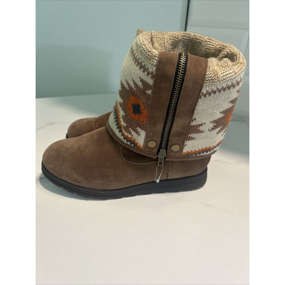 Muk Luks Size 10 Women's‎ Suede Tall Winter Boots Fold Down Knit Inside - Picture 3 of 9